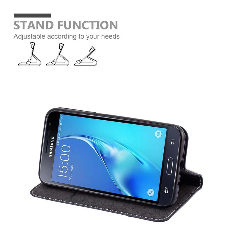 Cadorabo Hülle kompatibel mit Samsung Galaxy J3 2016 Schutzhülle mit Magnetverschluss, Standfunktion und Kartenfach