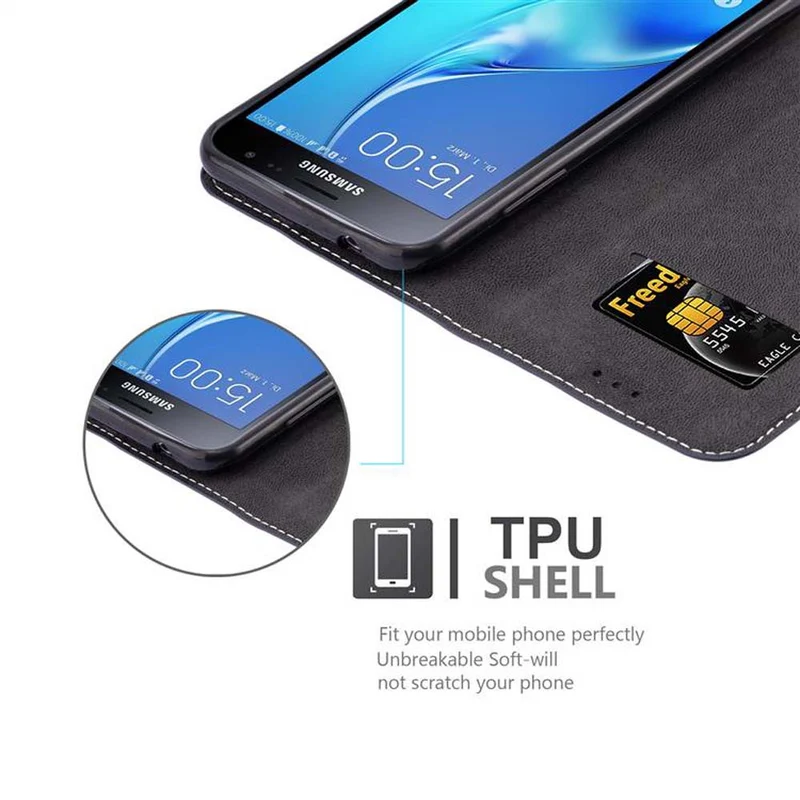 Cadorabo Hülle kompatibel mit Samsung Galaxy J3 2016 Schutzhülle mit Magnetverschluss, Standfunktion und Kartenfach