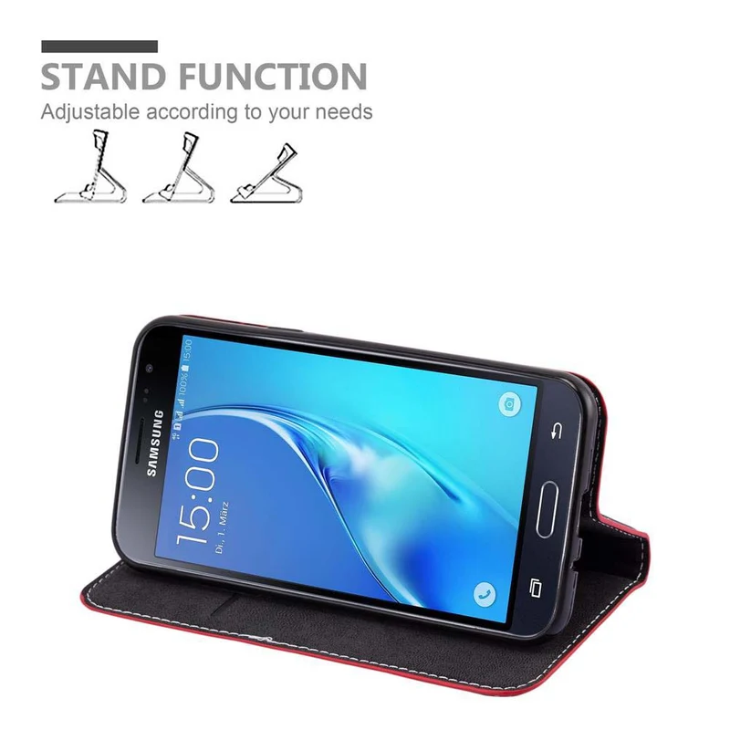 Cadorabo Hülle kompatibel mit Samsung Galaxy J3 2016 Schutzhülle mit Magnetverschluss, Standfunktion und Kartenfach