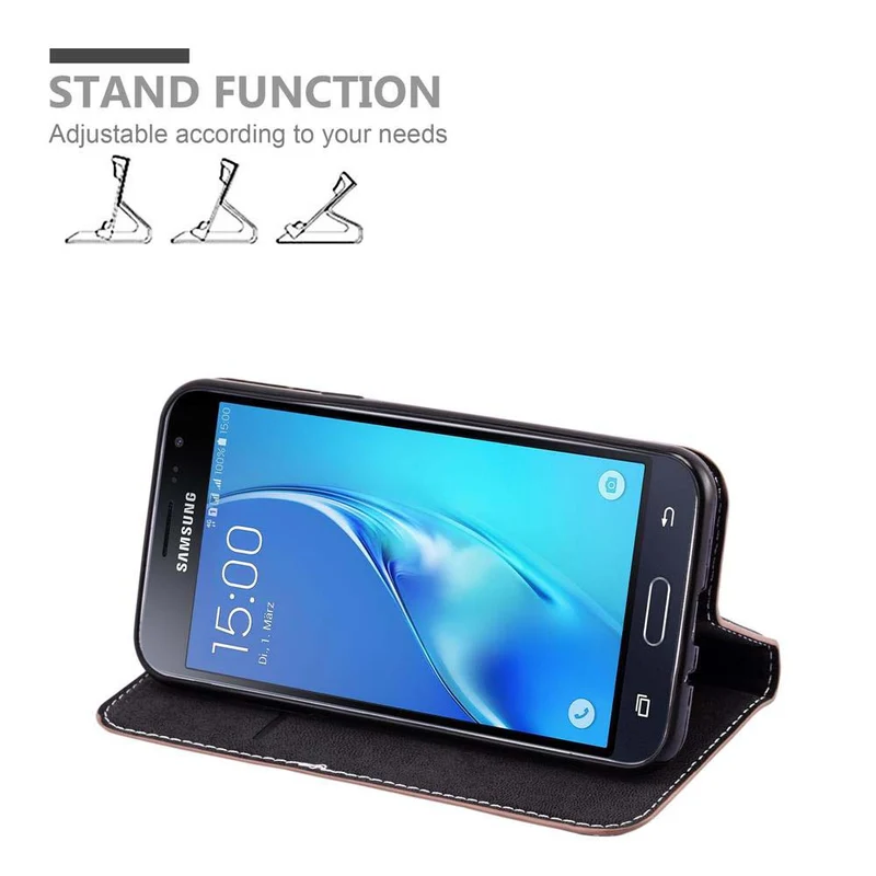 Cadorabo Hülle kompatibel mit Samsung Galaxy J3 2016 Schutzhülle mit Magnetverschluss, Standfunktion und Kartenfach