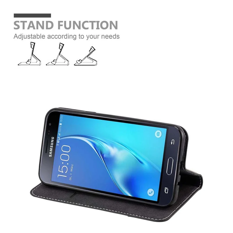 Cadorabo Hülle kompatibel mit Samsung Galaxy J3 2016 Schutzhülle mit Magnetverschluss, Standfunktion und Kartenfach