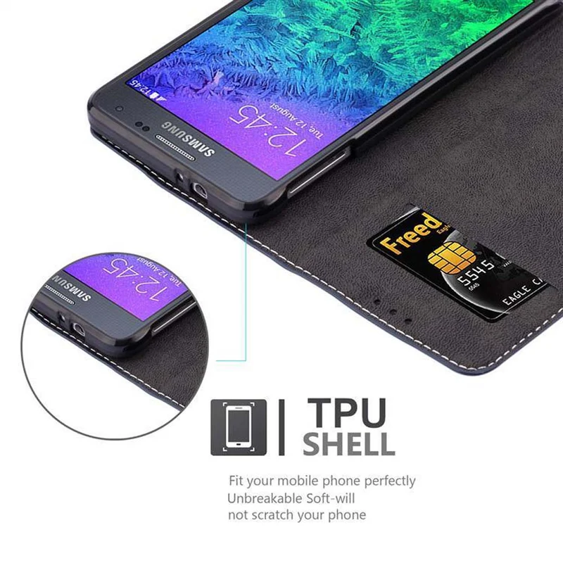 Cadorabo Hülle kompatibel mit Samsung Galaxy ALPHA Schutzhülle mit Magnetverschluss, Standfunktion und Kartenfach