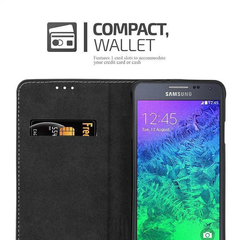 Cadorabo Hülle kompatibel mit Samsung Galaxy ALPHA Schutzhülle mit Magnetverschluss, Standfunktion und Kartenfach