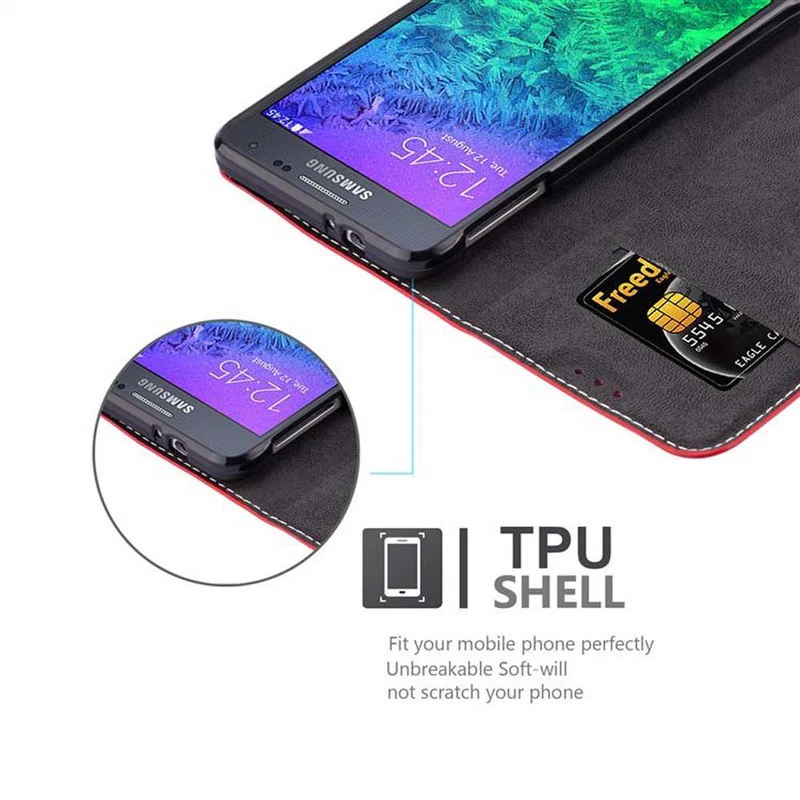 Cadorabo Hülle kompatibel mit Samsung Galaxy ALPHA Schutzhülle mit Magnetverschluss, Standfunktion und Kartenfach