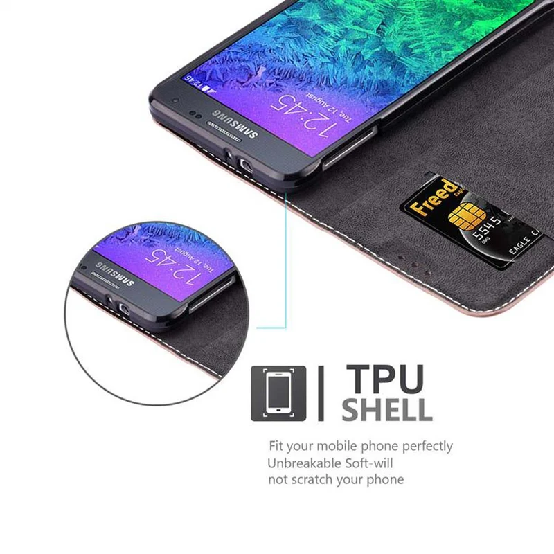 Cadorabo Hülle kompatibel mit Samsung Galaxy ALPHA Schutzhülle mit Magnetverschluss, Standfunktion und Kartenfach