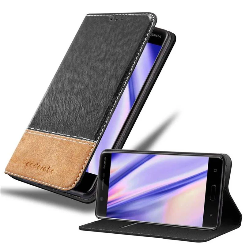 Cadorabo Hülle kompatibel mit Nokia 5 2017 Schutzhülle mit Magnetverschluss, Standfunktion und Kartenfach