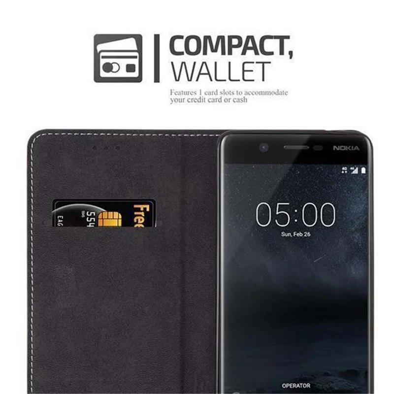 Cadorabo Hülle kompatibel mit Nokia 5 2017 Schutzhülle mit Magnetverschluss, Standfunktion und Kartenfach