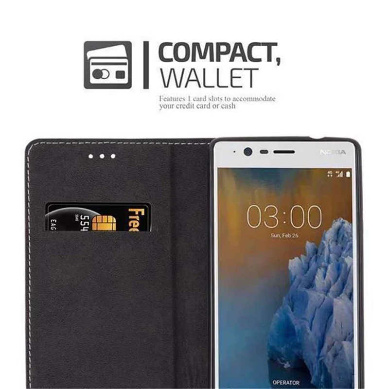 Cadorabo Hülle kompatibel mit Nokia 3 2017 Schutzhülle mit Magnetverschluss, Standfunktion und Kartenfach