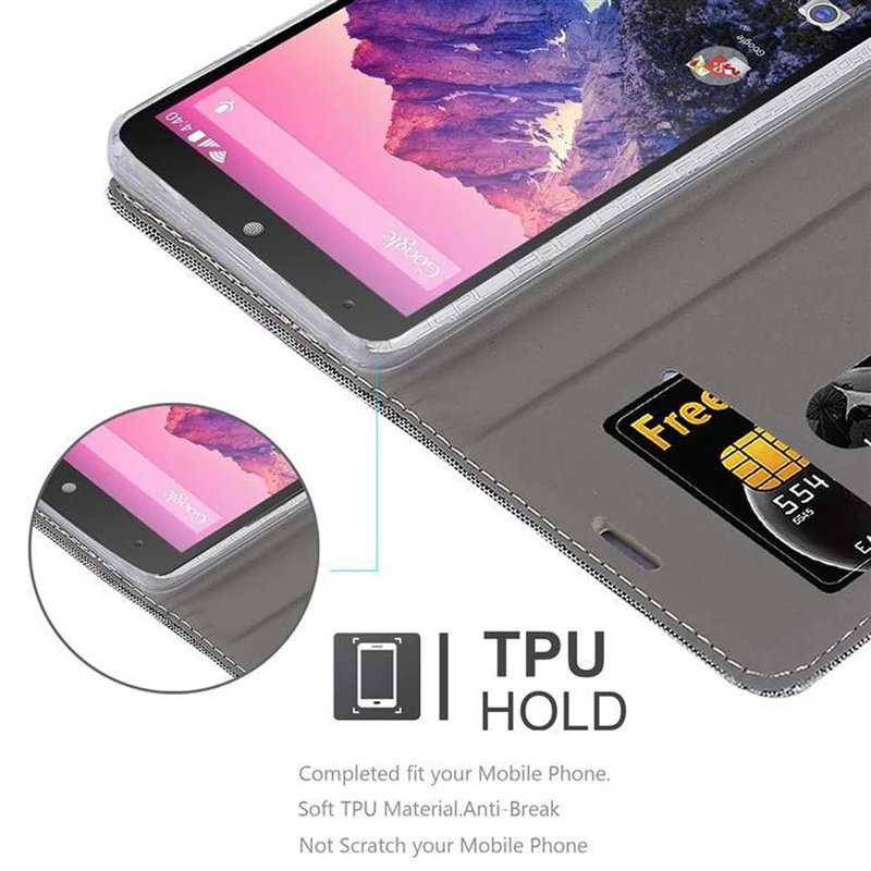 Cadorabo Hülle kompatibel mit LG Google NEXUS 5 Schutzhülle mit Magnetverschluss, Standfunktion und Kartenfach