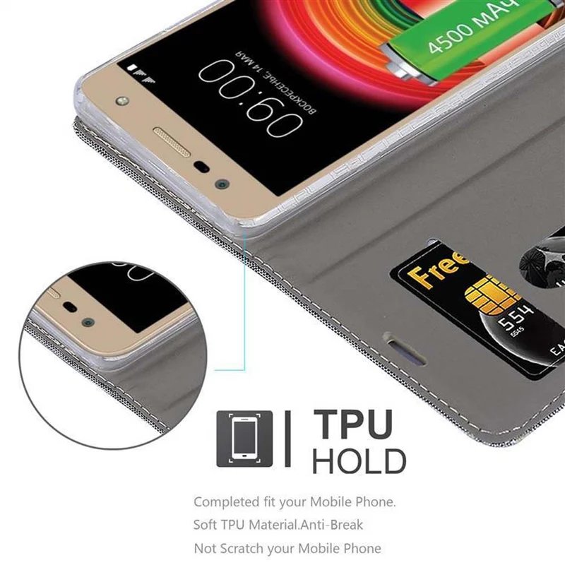 Cadorabo Hülle kompatibel mit LG X POWER 2 Schutzhülle mit Magnetverschluss, Standfunktion und Kartenfach