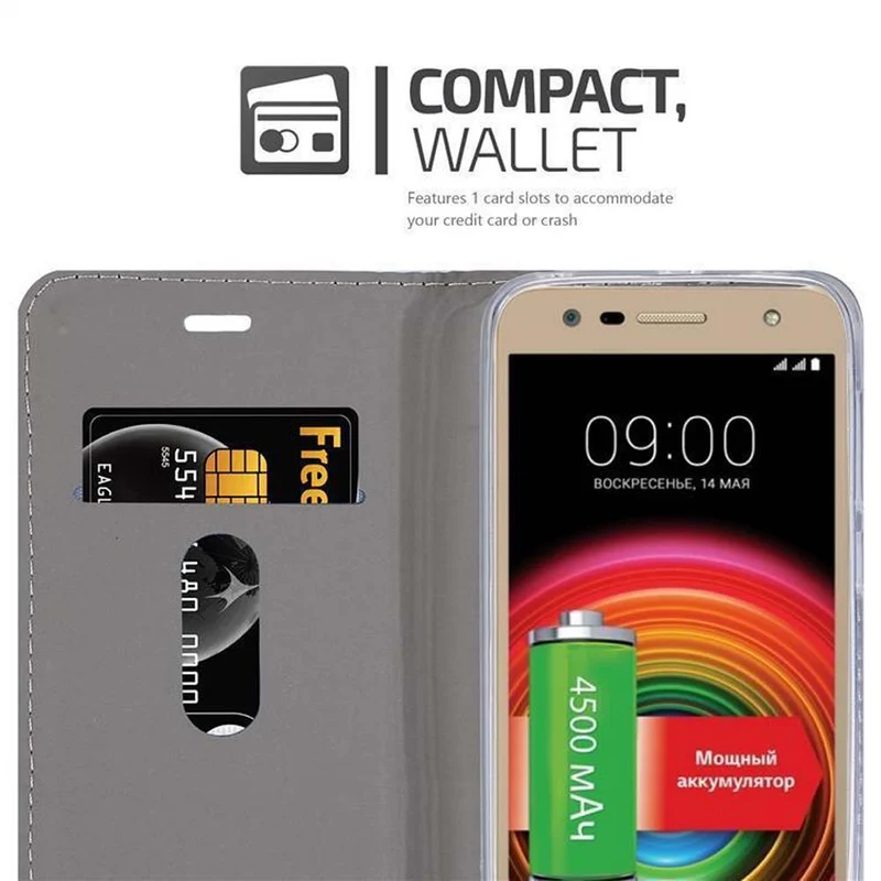 Cadorabo Hülle kompatibel mit LG X POWER 2 Schutzhülle mit Magnetverschluss, Standfunktion und Kartenfach