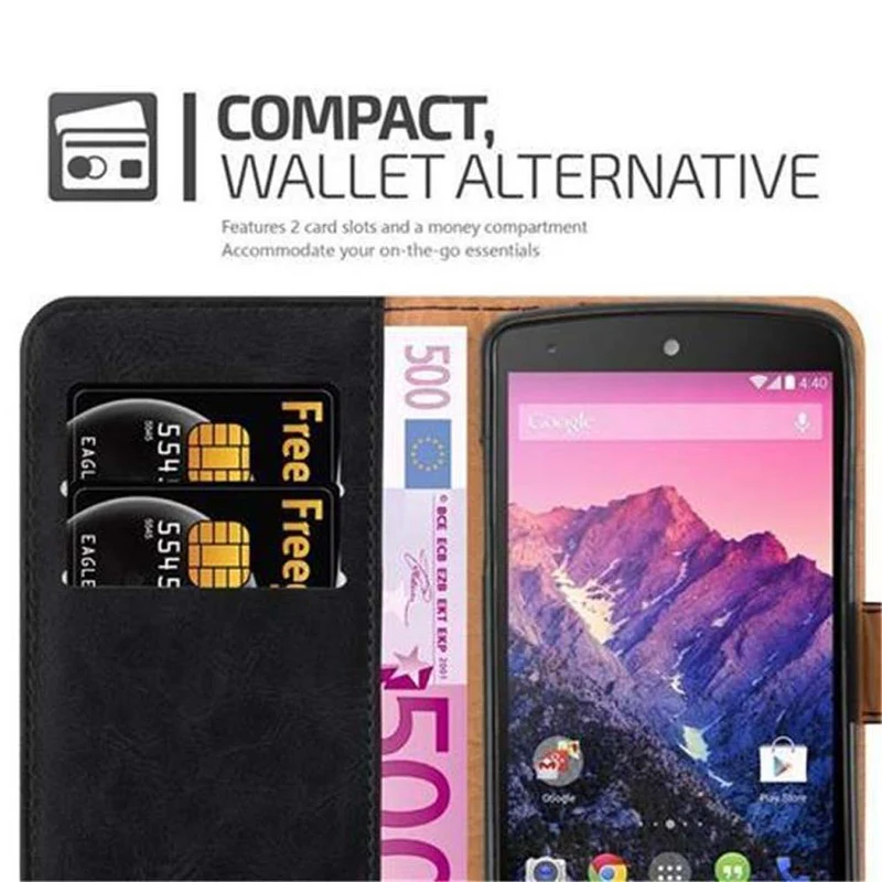 Cadorabo Hülle kompatibel mit LG Google NEXUS 5 Schutzhülle mit Magnetverschluss, Standfunktion und Kartenfach