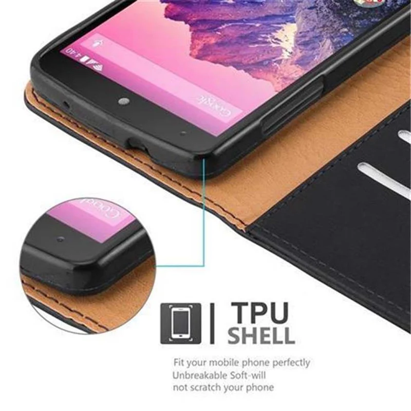 Cadorabo Hülle kompatibel mit LG Google NEXUS 5 Schutzhülle mit Magnetverschluss, Standfunktion und Kartenfach