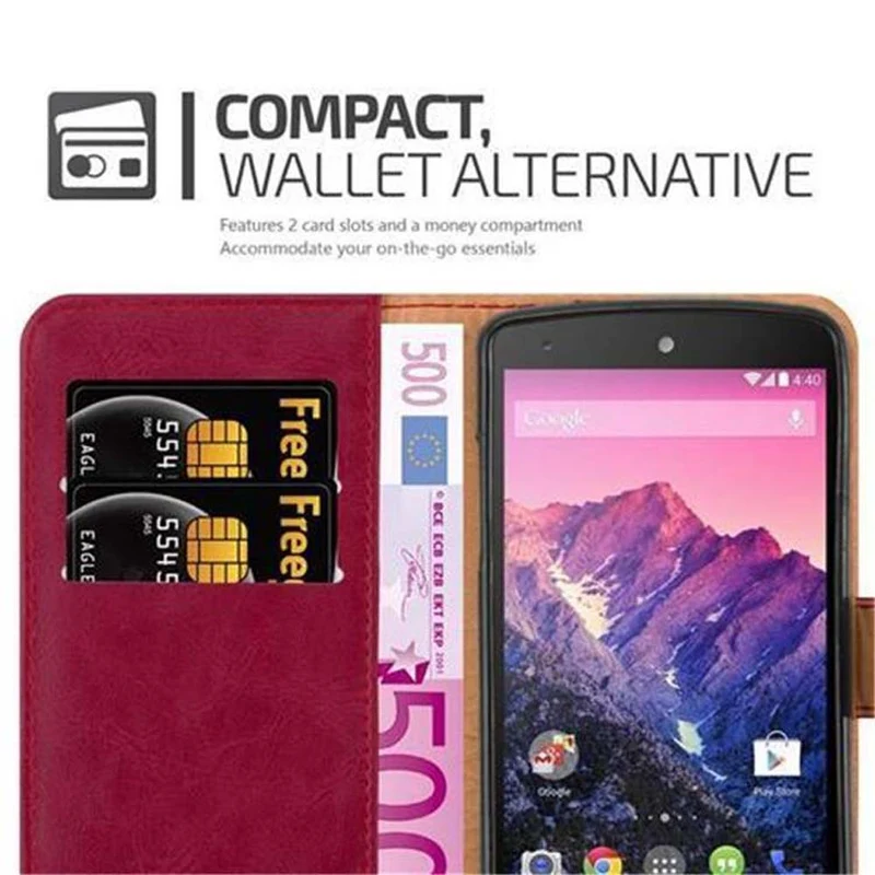 Cadorabo Hülle kompatibel mit LG Google NEXUS 5 Schutzhülle mit Magnetverschluss, Standfunktion und Kartenfach