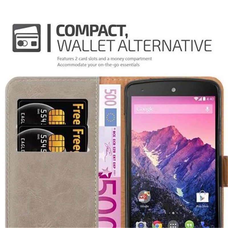 Cadorabo Hülle kompatibel mit LG Google NEXUS 5 Schutzhülle mit Magnetverschluss, Standfunktion und Kartenfach