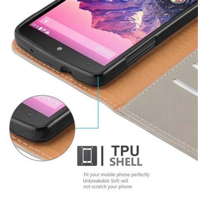 Cadorabo Hülle kompatibel mit LG Google NEXUS 5 Schutzhülle mit Magnetverschluss, Standfunktion und Kartenfach