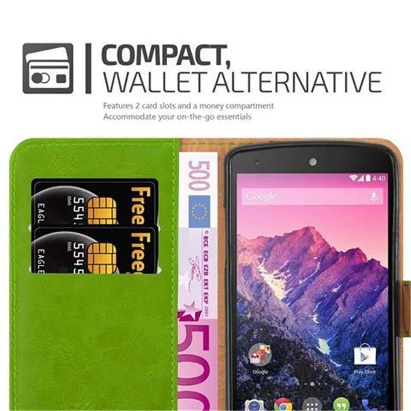 Cadorabo Hülle kompatibel mit LG Google NEXUS 5 Schutzhülle mit Magnetverschluss, Standfunktion und Kartenfach