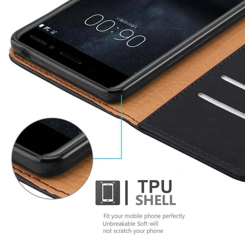 Cadorabo Hülle kompatibel mit Nokia 6 2017 Schutzhülle mit Magnetverschluss, Standfunktion und Kartenfach