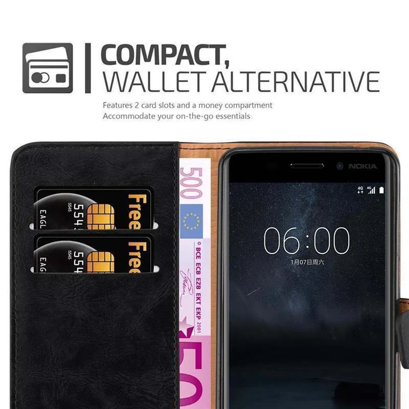 Cadorabo Hülle kompatibel mit Nokia 6 2017 Schutzhülle mit Magnetverschluss, Standfunktion und Kartenfach
