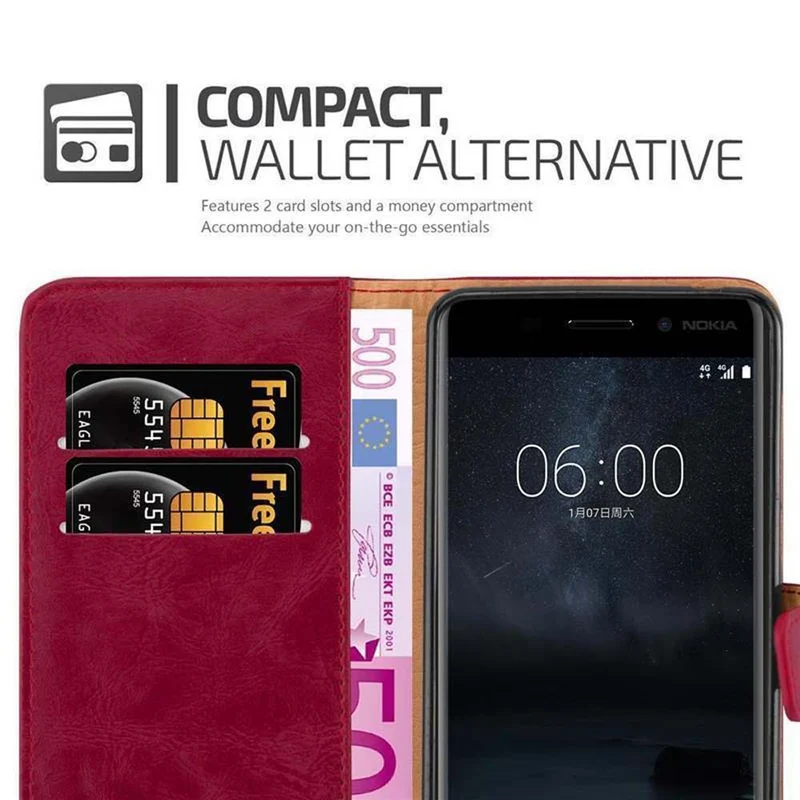 Cadorabo Hülle kompatibel mit Nokia 6 2017 Schutzhülle mit Magnetverschluss, Standfunktion und Kartenfach
