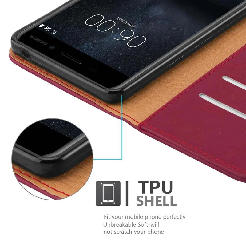 Cadorabo Hülle kompatibel mit Nokia 6 2017 Schutzhülle mit Magnetverschluss, Standfunktion und Kartenfach