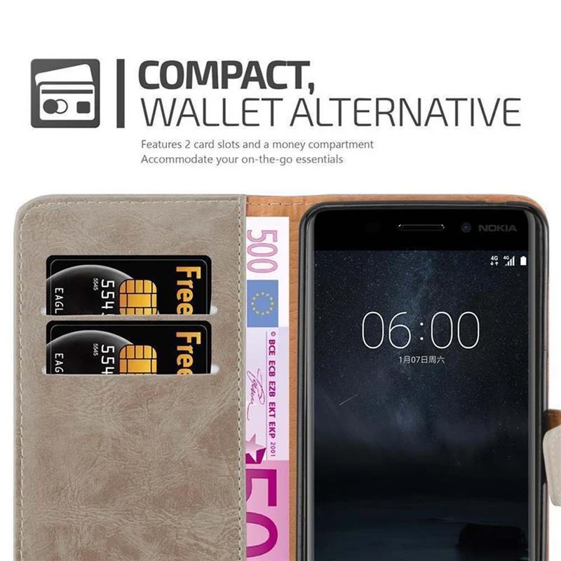 Cadorabo Hülle kompatibel mit Nokia 6 2017 Schutzhülle mit Magnetverschluss, Standfunktion und Kartenfach