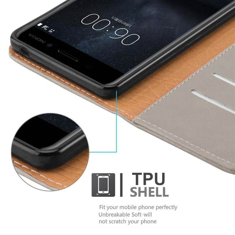 Cadorabo Hülle kompatibel mit Nokia 6 2017 Schutzhülle mit Magnetverschluss, Standfunktion und Kartenfach