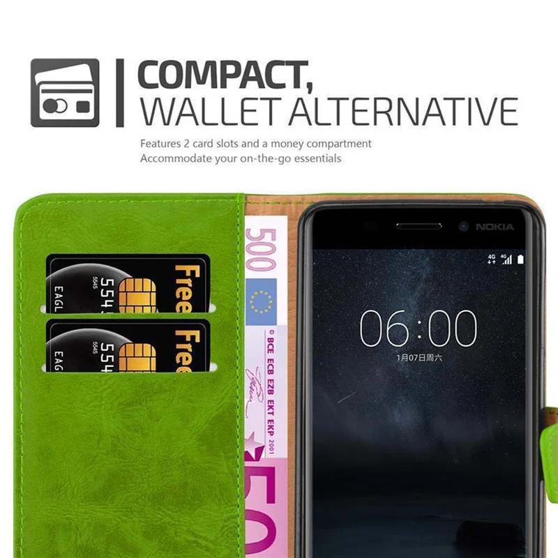 Cadorabo Hülle kompatibel mit Nokia 6 2017 Schutzhülle mit Magnetverschluss, Standfunktion und Kartenfach