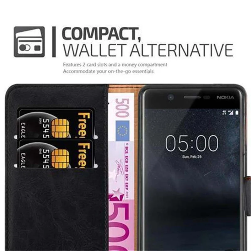 Cadorabo Hülle kompatibel mit Nokia 5 2017 Schutzhülle mit Magnetverschluss, Standfunktion und Kartenfach