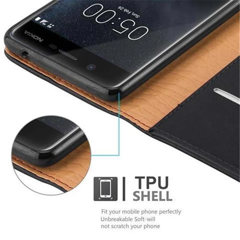 Cadorabo Hülle kompatibel mit Nokia 5 2017 Schutzhülle mit Magnetverschluss, Standfunktion und Kartenfach