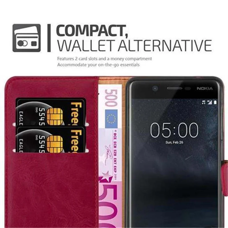 Cadorabo Hülle kompatibel mit Nokia 5 2017 Schutzhülle mit Magnetverschluss, Standfunktion und Kartenfach