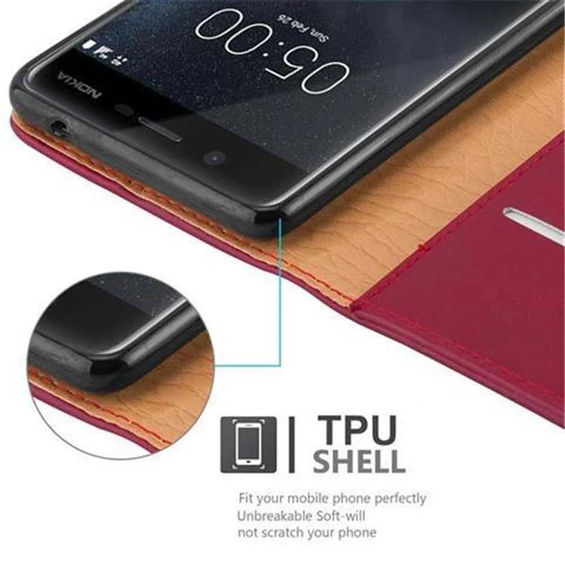 Cadorabo Hülle kompatibel mit Nokia 5 2017 Schutzhülle mit Magnetverschluss, Standfunktion und Kartenfach
