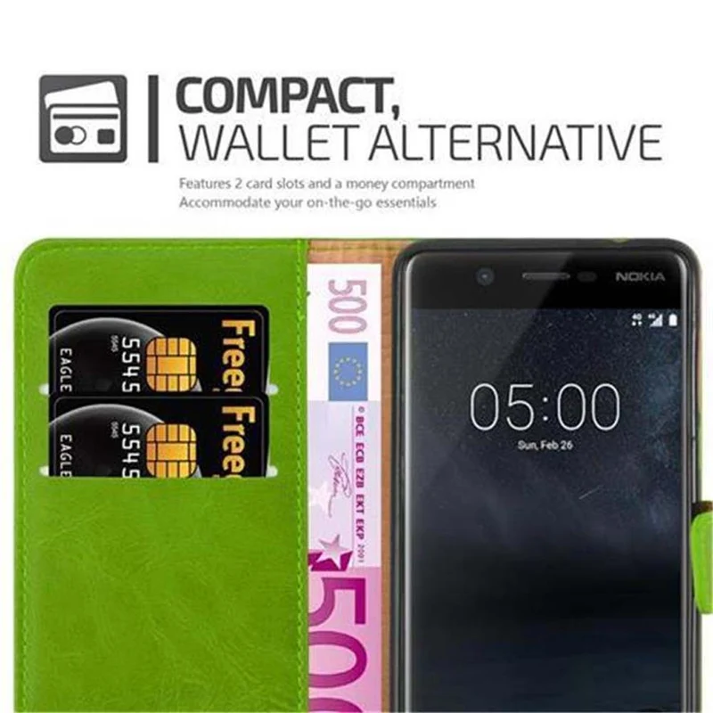 Cadorabo Hülle kompatibel mit Nokia 5 2017 Schutzhülle mit Magnetverschluss, Standfunktion und Kartenfach