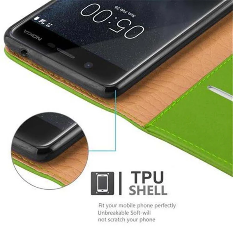 Cadorabo Hülle kompatibel mit Nokia 5 2017 Schutzhülle mit Magnetverschluss, Standfunktion und Kartenfach