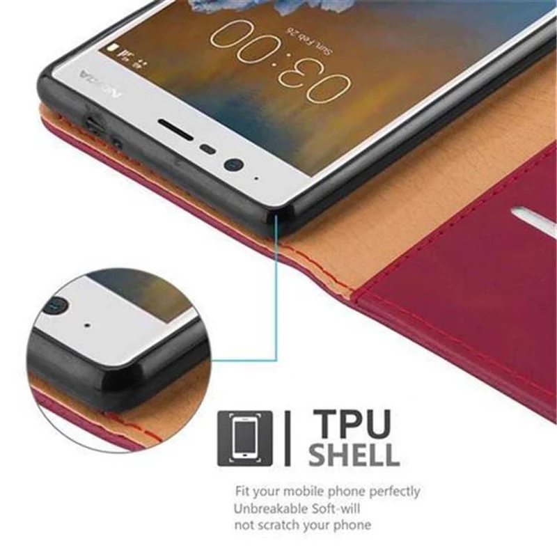 Cadorabo Hülle kompatibel mit Nokia 3 2017 Schutzhülle mit Magnetverschluss, Standfunktion und Kartenfach