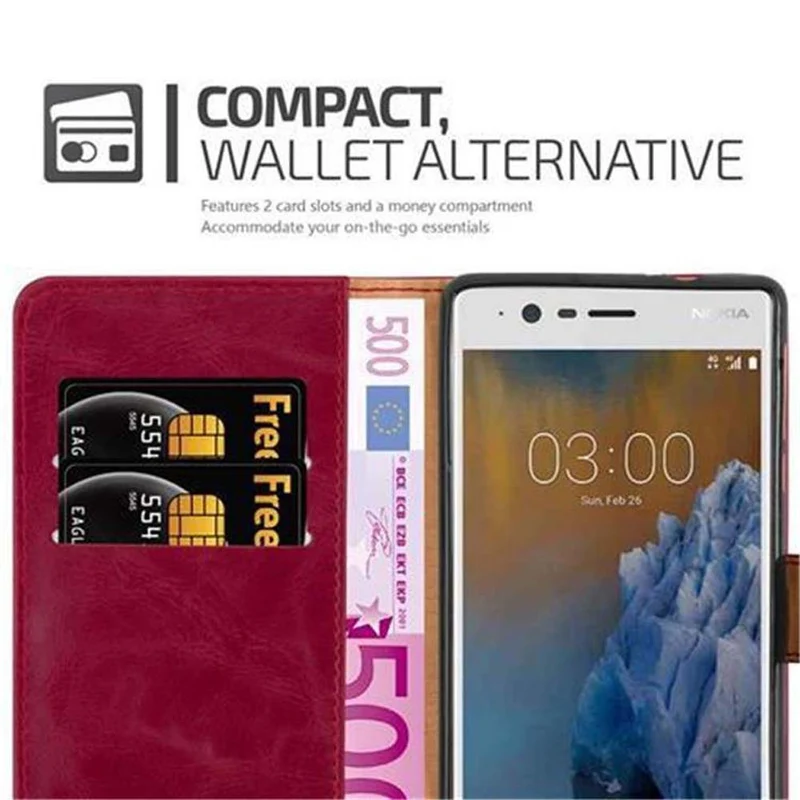 Cadorabo Hülle kompatibel mit Nokia 3 2017 Schutzhülle mit Magnetverschluss, Standfunktion und Kartenfach