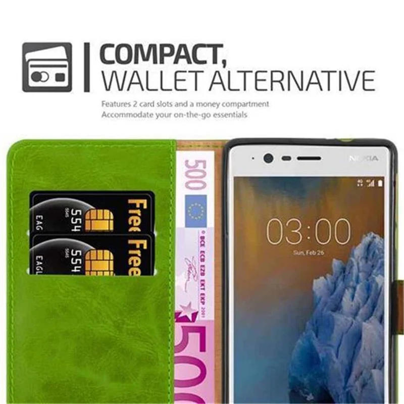 Cadorabo Hülle kompatibel mit Nokia 3 2017 Schutzhülle mit Magnetverschluss, Standfunktion und Kartenfach