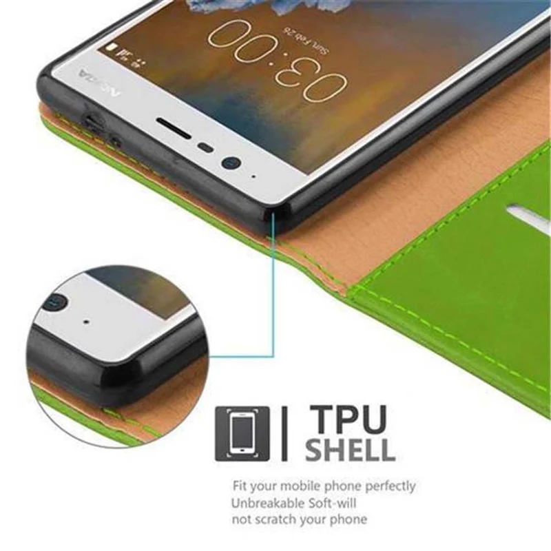Cadorabo Hülle kompatibel mit Nokia 3 2017 Schutzhülle mit Magnetverschluss, Standfunktion und Kartenfach