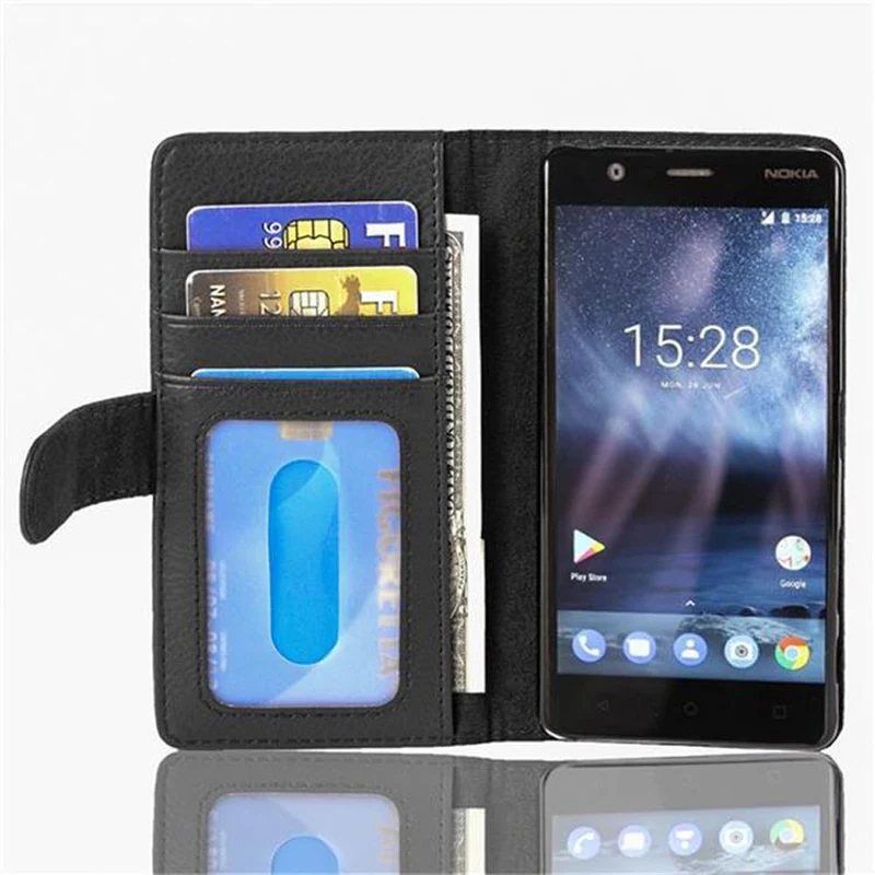 Cadorabo Hülle kompatibel mit Nokia 3 2017 Schutzhülle mit Magnetverschluss und 3 Kartenfächern