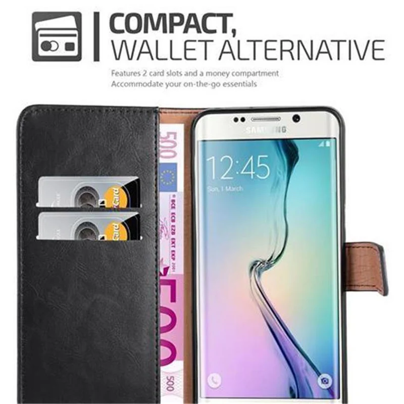 Cadorabo Hülle kompatibel mit Samsung Galaxy S6 EDGE Schutzhülle mit Magnetverschluss, Standfunktion und Kartenfach