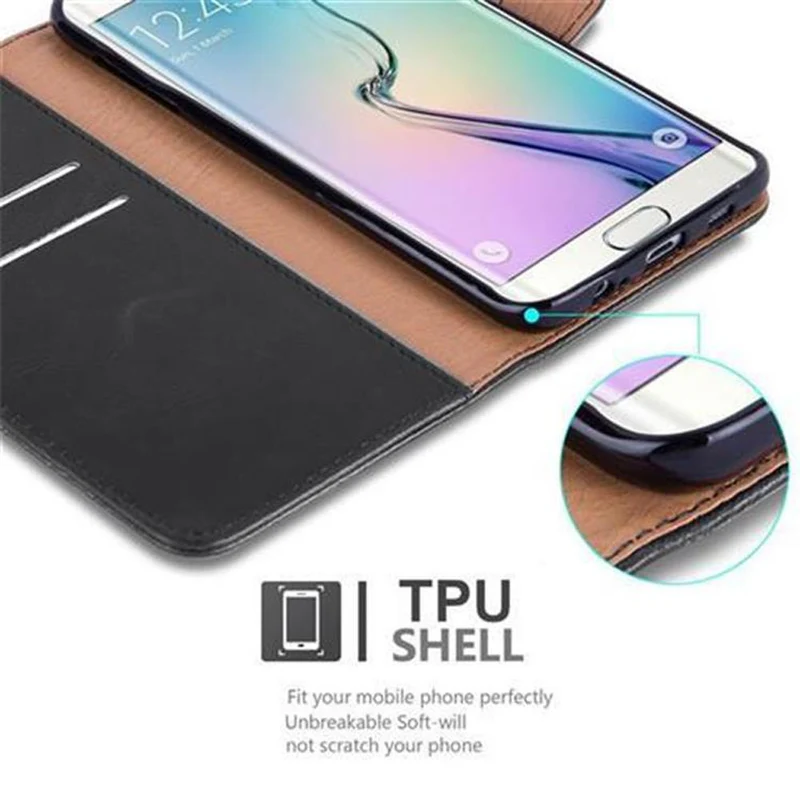 Cadorabo Hülle kompatibel mit Samsung Galaxy S6 EDGE Schutzhülle mit Magnetverschluss, Standfunktion und Kartenfach