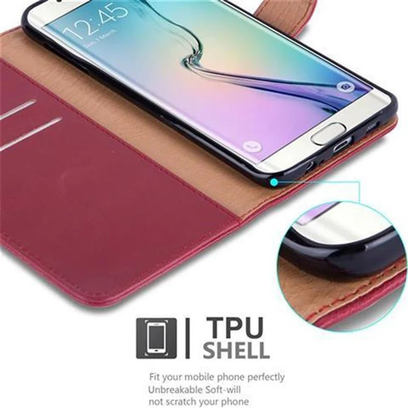 Cadorabo Hülle kompatibel mit Samsung Galaxy S6 EDGE Schutzhülle mit Magnetverschluss, Standfunktion und Kartenfach
