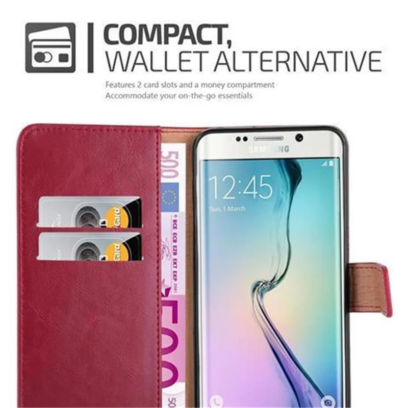 Cadorabo Hülle kompatibel mit Samsung Galaxy S6 EDGE Schutzhülle mit Magnetverschluss, Standfunktion und Kartenfach