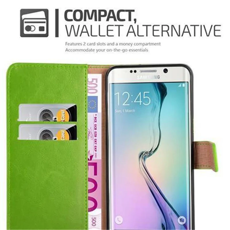 Cadorabo Hülle kompatibel mit Samsung Galaxy S6 EDGE Schutzhülle mit Magnetverschluss, Standfunktion und Kartenfach