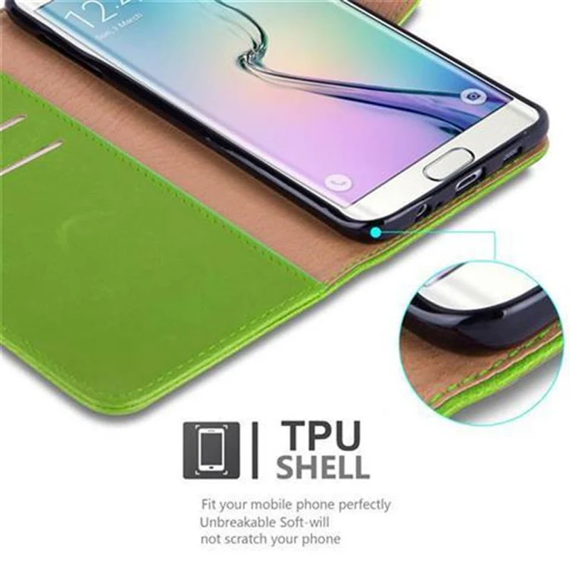 Cadorabo Hülle kompatibel mit Samsung Galaxy S6 EDGE Schutzhülle mit Magnetverschluss, Standfunktion und Kartenfach
