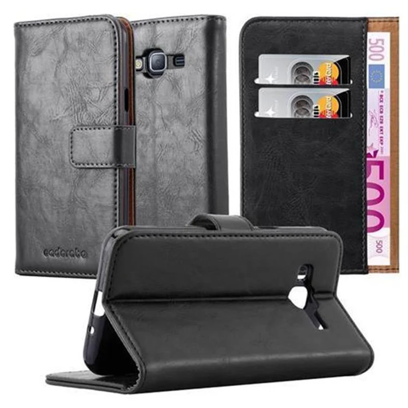 Cadorabo Hülle kompatibel mit Samsung Galaxy J3 2016 Schutzhülle mit Magnetverschluss, Standfunktion und Kartenfach