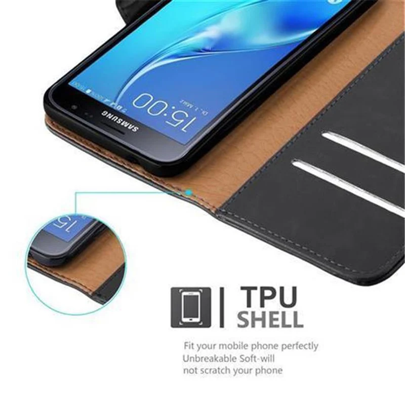 Cadorabo Hülle kompatibel mit Samsung Galaxy J3 2016 Schutzhülle mit Magnetverschluss, Standfunktion und Kartenfach