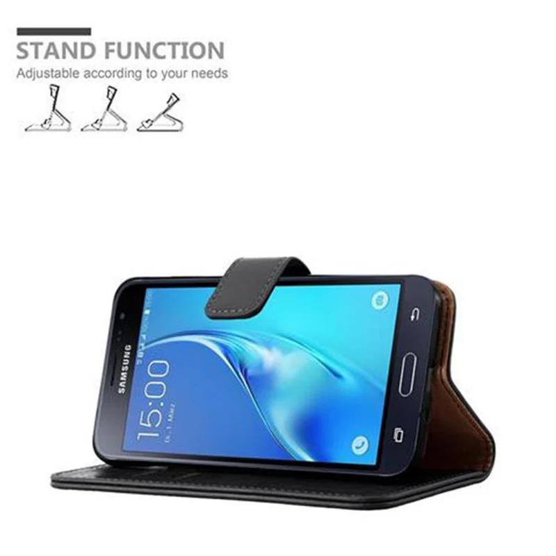 Cadorabo Hülle kompatibel mit Samsung Galaxy J3 2016 Schutzhülle mit Magnetverschluss, Standfunktion und Kartenfach