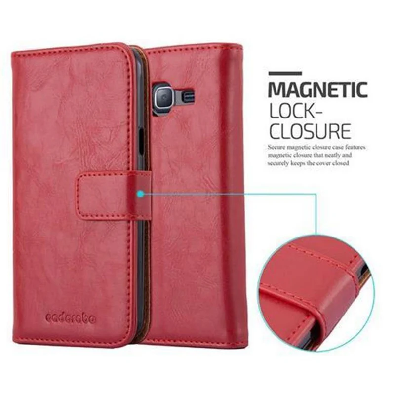 Cadorabo Hülle kompatibel mit Samsung Galaxy J3 2016 Schutzhülle mit Magnetverschluss, Standfunktion und Kartenfach