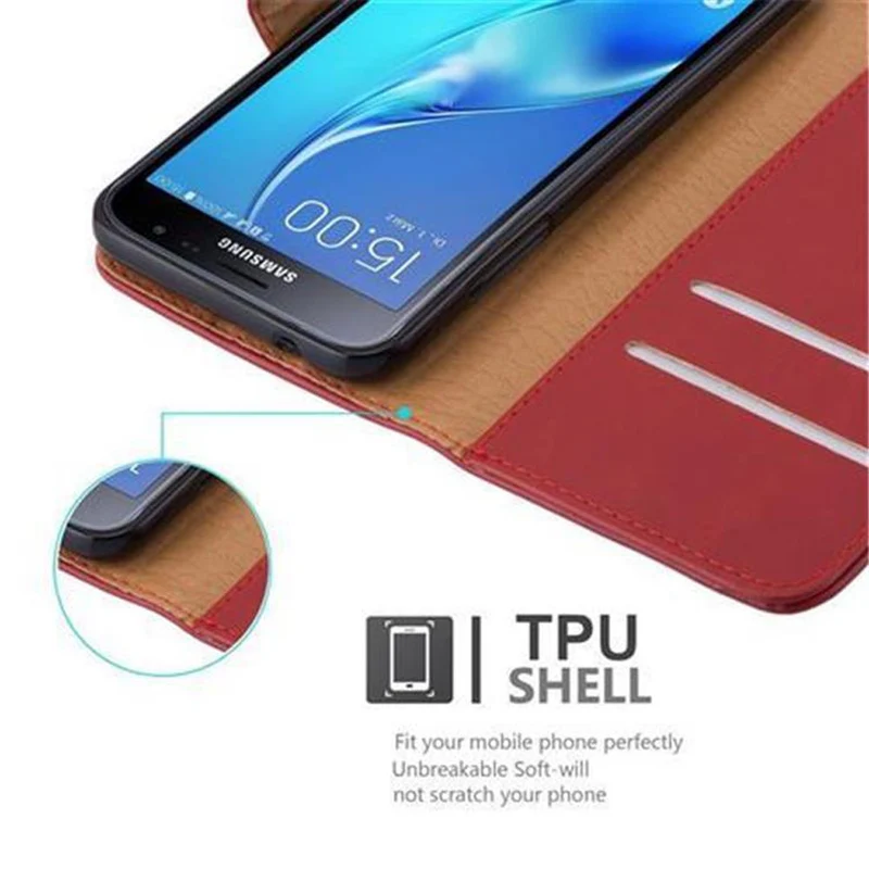 Cadorabo Hülle kompatibel mit Samsung Galaxy J3 2016 Schutzhülle mit Magnetverschluss, Standfunktion und Kartenfach